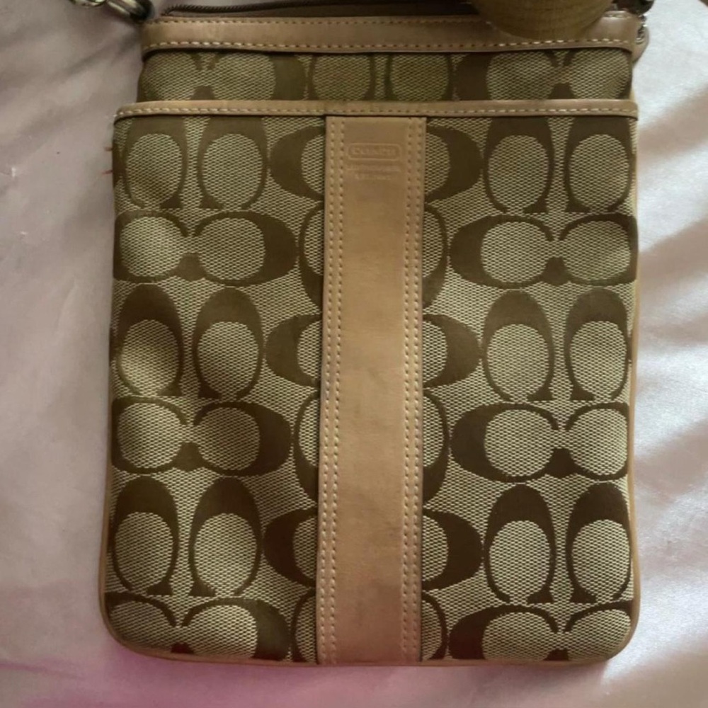 Coach Beige and Brown Signature Crossbody Bag